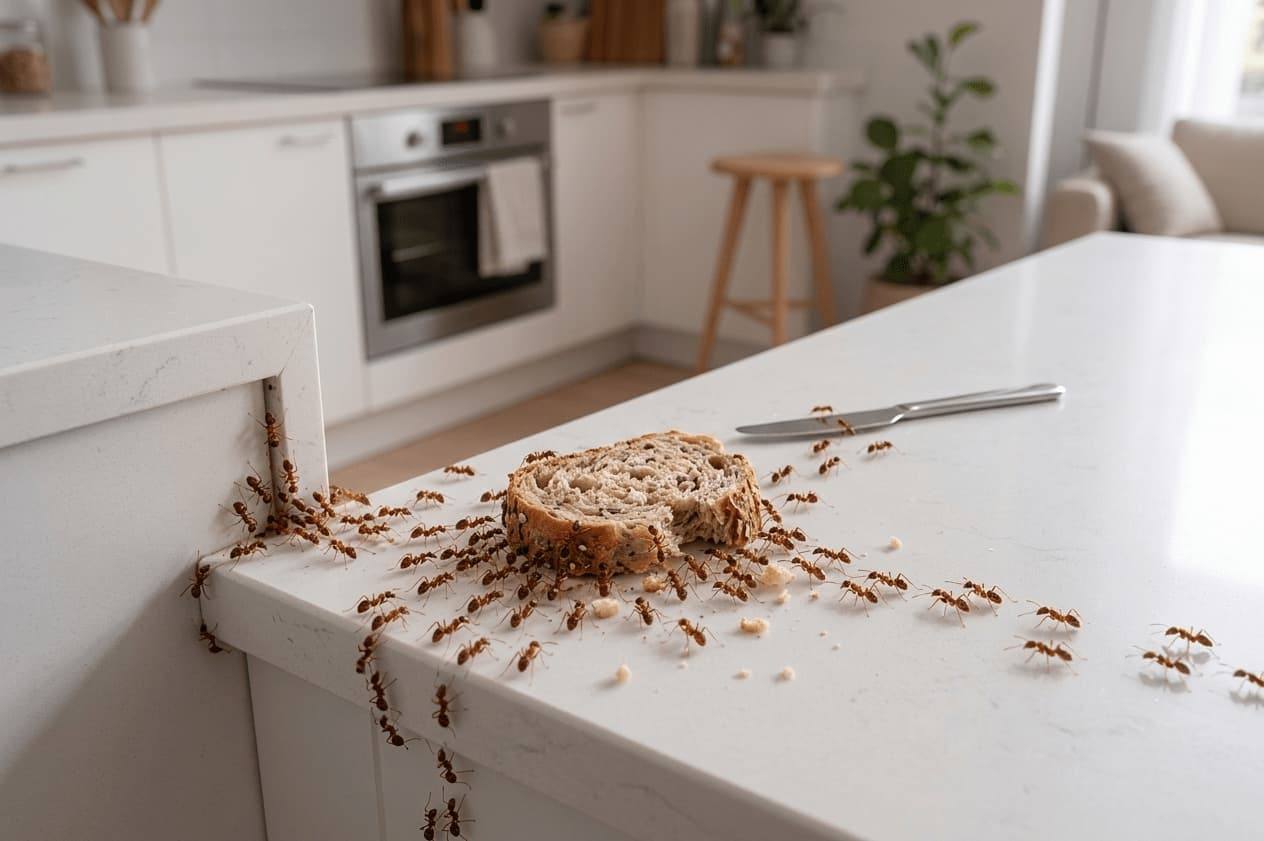 Fourmis sur un plan de travail de cuisine dans le 06